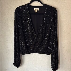 Open Edit- Sequined V-Neck Top